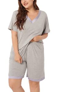 zerdocean women's plus size sleepwear pajama set short sleeve with shorts nightwear two-piece pj lounge sets lightgray 4x