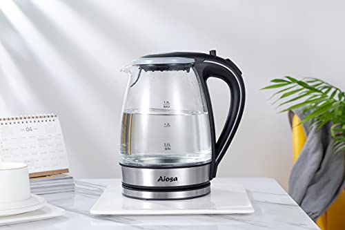 Electric Kettle,kettle water boiler,Auto Shut Off, Blue LED Light,1.8L Cordless 360° Base,One-Handed Operation Easy To Use,Aiosa Electric Kettles…