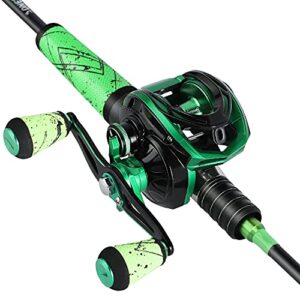 One Bass Fishing Rod and Reel Combo, Baitcasting Combo with SuperPolymer Handle- Green-1.8M -Right Handed