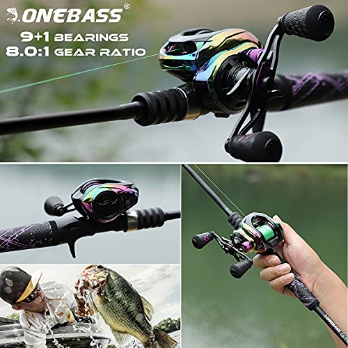 One Bass Fishing Rod and Reel Combo, Baitcasting Combo with SuperPolymer Handle-Black-1.8M -Right Handed