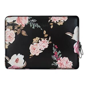 MOSISO Laptop Sleeve Bag Compatible with MacBook Air/Pro,13-13.3 inch Notebook,Compatible with MacBook Pro 14 inch 2023-2021 M2 A2779 A2442 M1, Peony PU Leather Padded Bag Waterproof Case, Black