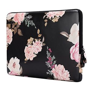 mosiso laptop sleeve bag compatible with macbook air/pro,13-13.3 inch notebook,compatible with macbook pro 14 inch 2023-2021 m2 a2779 a2442 m1, peony pu leather padded bag waterproof case, black