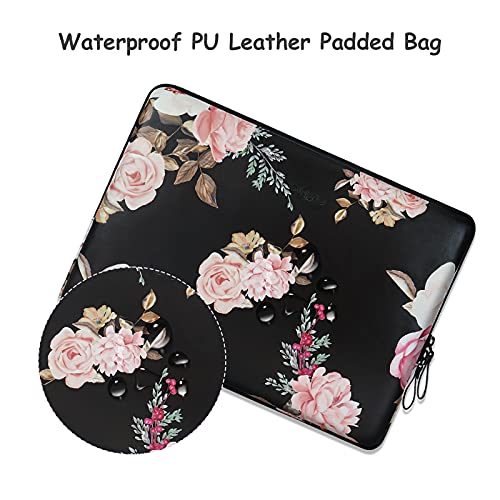 MOSISO Laptop Sleeve Bag Compatible with MacBook Air/Pro,13-13.3 inch Notebook,Compatible with MacBook Pro 14 inch 2023-2021 M2 A2779 A2442 M1, Peony PU Leather Padded Bag Waterproof Case, Black