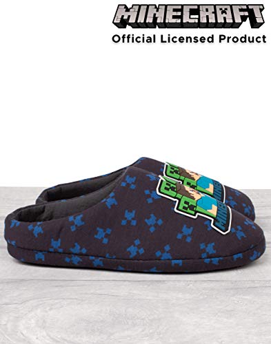 Minecraft Slippers Boys Kids Blue Creeper vs Zombie TNT House Shoes 2.5 US