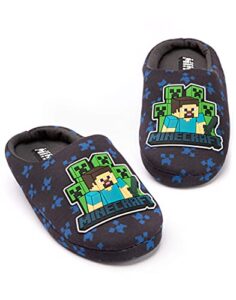 minecraft slippers boys kids blue creeper vs zombie tnt house shoes 2.5 us