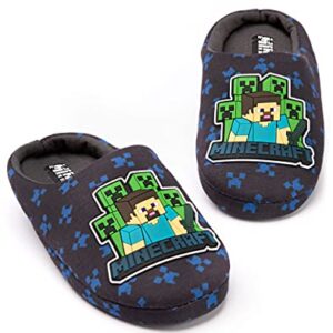 Minecraft Slippers Boys Kids Blue Creeper vs Zombie TNT House Shoes 2.5 US