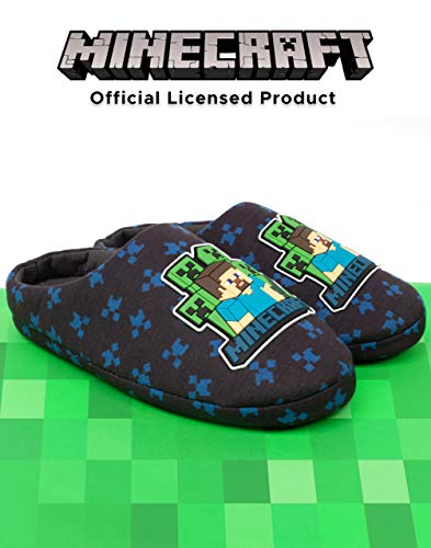 Minecraft Slippers Boys Kids Blue Creeper vs Zombie TNT House Shoes 2.5 US