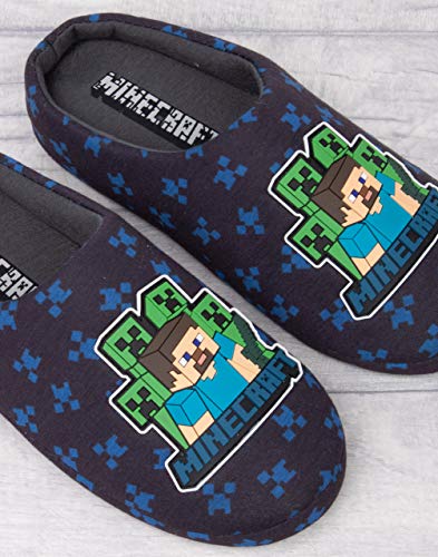 Minecraft Slippers Boys Kids Blue Creeper vs Zombie TNT House Shoes 2.5 US