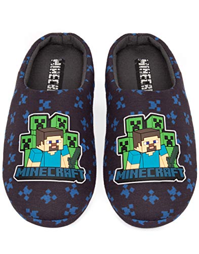 Minecraft Slippers Boys Kids Blue Creeper vs Zombie TNT House Shoes 2.5 US