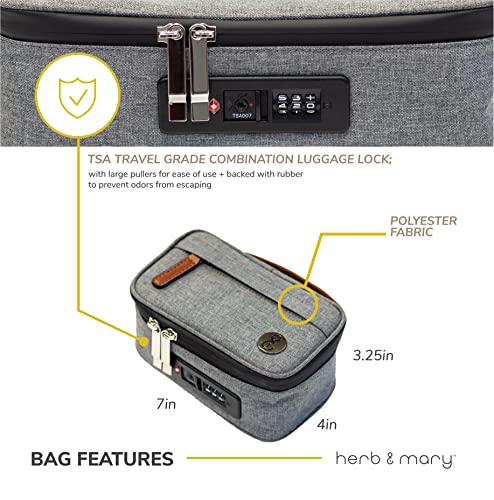 Herb & Mary Trendy Accessories Bag 7" x 4" x 3.25" Storage Case with Carbon Lining | Travel Size Organisation | Integrated Combination Lock