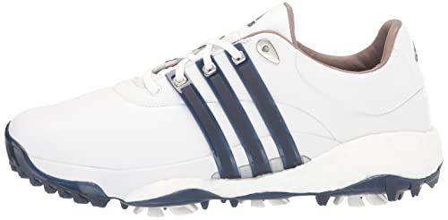 adidas Men's TOUR360 22 Golf Shoes, Footwear White/Silver Metallic/Team Navy Blue, 10