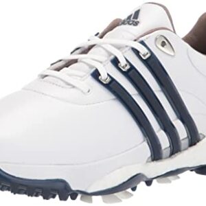 adidas Men's TOUR360 22 Golf Shoes, Footwear White/Silver Metallic/Team Navy Blue, 10