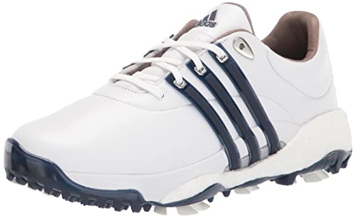 adidas Men's TOUR360 22 Golf Shoes, Footwear White/Silver Metallic/Team Navy Blue, 10