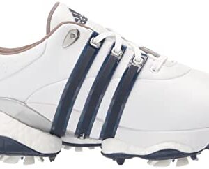 adidas Men's TOUR360 22 Golf Shoes, Footwear White/Silver Metallic/Team Navy Blue, 10