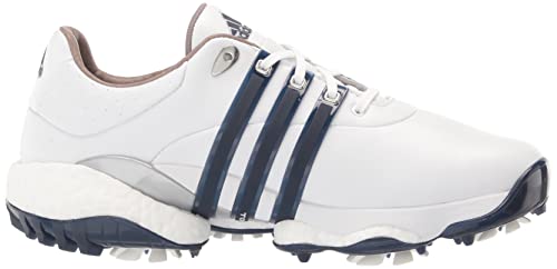 adidas Men's TOUR360 22 Golf Shoes, Footwear White/Silver Metallic/Team Navy Blue, 10