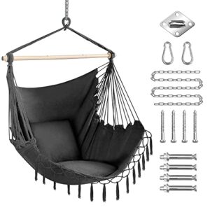 purekea oversized hammock chair with hanging hardware kit, swing chair for indoor & outdoor, max 250 lbs, include carry bag & two soft seat cushions (grey)