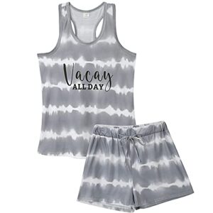 ventelan womens pajamas tie dye printed striped tank and shorts set soft pjs sleepwear loungewear grey tie dye xx-large