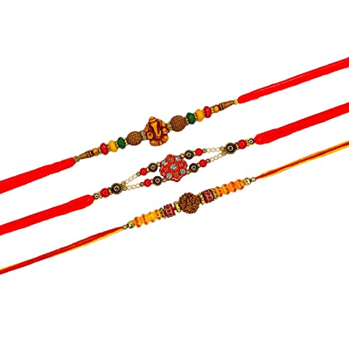 Gifts Set of 3 Rakhi Bracelet for Brother Bhai Rakshabandhan Rakhee Thread, Raksha Bandhan Festival Rakhi for Bhaiya n Bhabhi, Indian Designer Latest Rakhi for Bhai Thread Bracelets