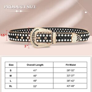 WHIPPY Women Rhinestones Leather Belt Bling Studded Western Cowgirl Waist Belt for Jeans Pants,S,Black