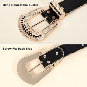 WHIPPY Women Rhinestones Leather Belt Bling Studded Western Cowgirl Waist Belt for Jeans Pants,S,Black