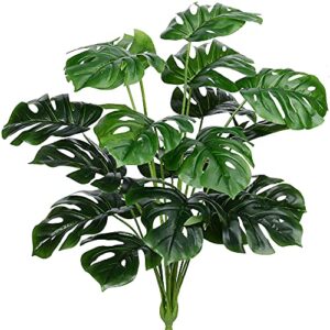 clong artificial palm leaves plants faux fake monstera turtle leaf tropical large palm tree leaves plant outdoor uv resistant plastic plants (green)