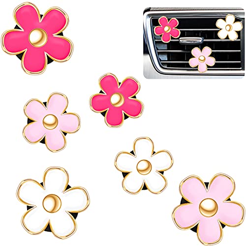 6 Pcs Daisy Flower Air Vent Clip Air Conditioning Outlet Clip Car Air Freshener Clip Charm Car Inter Decor Accessories (Red, Pink, White,3 cm, 3.3 cm)