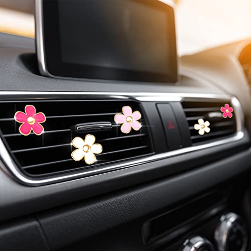 6 Pcs Daisy Flower Air Vent Clip Air Conditioning Outlet Clip Car Air Freshener Clip Charm Car Inter Decor Accessories (Red, Pink, White,3 cm, 3.3 cm)