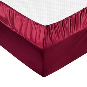 Thmyo Satin Bed Sheet Set,Extra Soft Deep Pocket Silky Satin Sheet Set with 1 Fitted Sheet +1 Flat Sheet + 2 Pillow Cases (4-Piece Wine red, Queen)