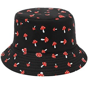 mimfutu reversible womens bucket hat, summer fashion fisherman beach sun hats (mushroom black)