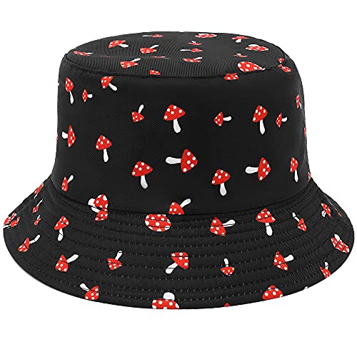 Mimfutu Reversible Womens Bucket Hat, Summer Fashion Fisherman Beach Sun Hats (Mushroom Black)