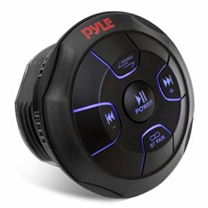 pyle amplified wireless bluetooth audio controller - waterproof rated receiver for marine, remote control w/ usb, aux, mount for car truck boat marine powersport vehicles - pyle plmrbtrd1
