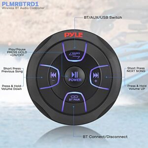 Pyle Amplified Wireless Bluetooth Audio Controller - Waterproof Rated Receiver for Marine, Remote Control w/ USB, AUX, Mount for Car Truck Boat Marine PowerSport Vehicles - Pyle PLMRBTRD1