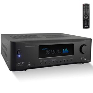 pyle 5.2-channel hi-fi bluetooth stereo amplifier - 1000 watt av home speaker subwoofer sound receiver w/radio, usb, rca, hdmi, mic in, wireless streaming, supports 4k uhd tv, 3d, blu-ray - pt694bt.5