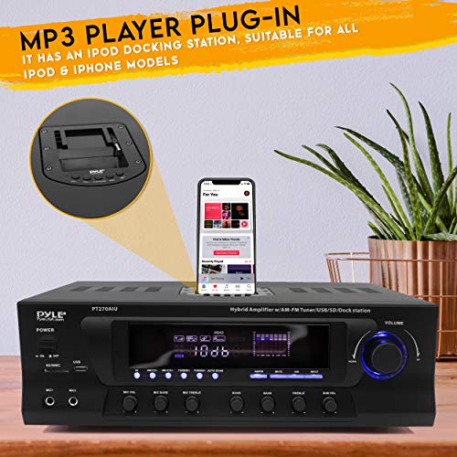 Pyle 300W Digital Stereo Receiver System - AM/FM Qtz. Synthesized Tuner, USB/SD Card MP3 Player & Subwoofer Control, A/B Speaker, iPod/MP3 Input w/Karaoke, Cable & Remote Sensor - Pyle PT270AIU.5