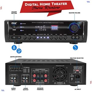 Pyle Home Audio Power Amplifier System - 300W 4 Channel Theater Power Stereo Sound Receiver Box Entertainment w/USB, RCA, AUX, Mic w/Echo, LED, Remote - for Speaker, iPhone, PA, Studio - PT390AU.5