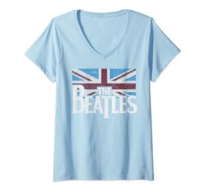 the beatles british flag red, white, and blue v-neck t-shirt