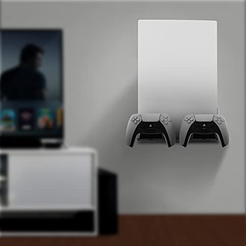 UPOK Wall Mount for PS5 - Accessories Playstation 5 Digital/Disc Edition Console Floating Shelf Behind TV, with 2 Detachable Controllers Holder Rack, Solid Metal Stand Kit, Easy Installation