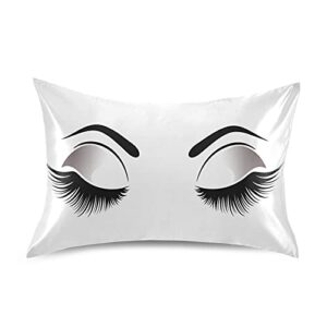 xigua silk satin pillowcase for hair and skin,black fluffy eyelashes with closed eyes slip pillow cases,satin cooling pillow covers with envelope closure queen size 20x30 in