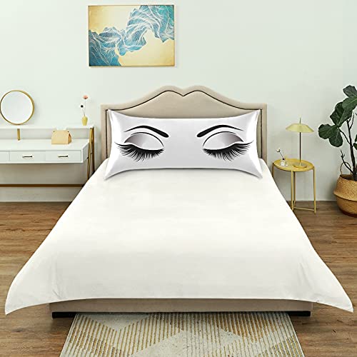 xigua Silk Satin Pillowcase for Hair and Skin,Black Fluffy Eyelashes with Closed Eyes Slip Pillow Cases,Satin Cooling Pillow Covers with Envelope Closure Queen Size 20x30 in