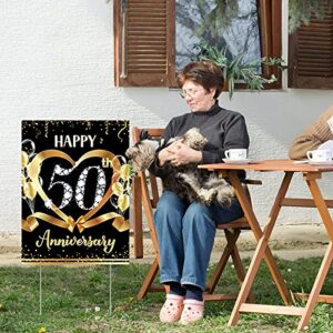 50th Anniversary Yard Sign Decoration Outdoor Gold 50th Wedding Anniversary Lawn Sign with Stakes for Happy 50th Year Party Supplies