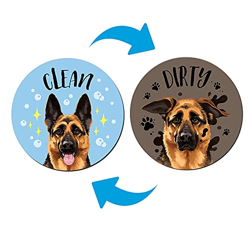 WIRESTER 3.5 inch Dishwasher Clean Dirty Flip Sign Double-Sided Decoration for Kitchen Dishwasher Washing Machine, German Shepherd