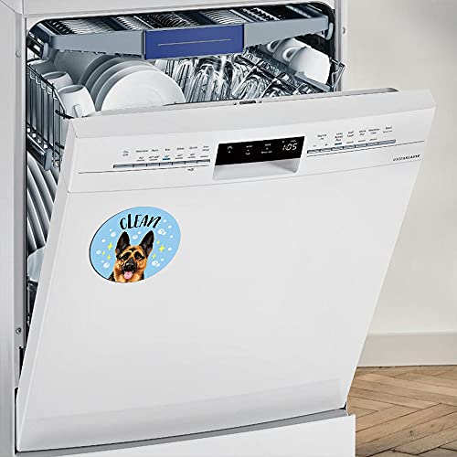 WIRESTER 3.5 inch Dishwasher Clean Dirty Flip Sign Double-Sided Decoration for Kitchen Dishwasher Washing Machine, German Shepherd