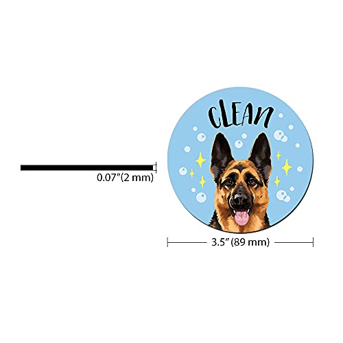 WIRESTER 3.5 inch Dishwasher Clean Dirty Flip Sign Double-Sided Decoration for Kitchen Dishwasher Washing Machine, German Shepherd