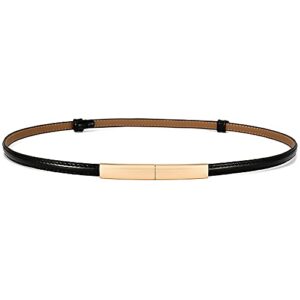baokelan skinny leather belts for women slim waist belt patent leather with gold buckle for dress black
