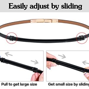 BAOKELAN Skinny Leather Belts for Women Slim Waist Belt Patent Leather with Gold Buckle for Dress Black