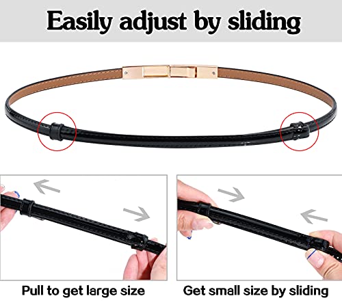 BAOKELAN Skinny Leather Belts for Women Slim Waist Belt Patent Leather with Gold Buckle for Dress Black