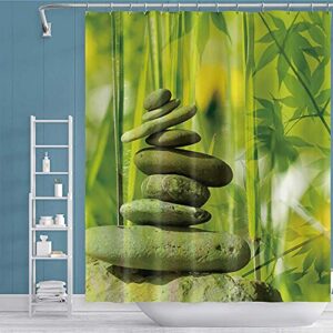 renaiss 71x71 inch spa shower curtain picture of bamboo and basalt stones green leaf bath curtain meditation theraphy relaxing nature scenery cloth fabric bathroom decor set with hooks waterproof