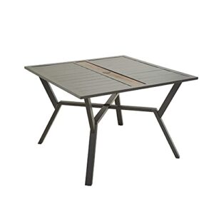 lokatse home patio dining metal square table outdoor furniture with 2.1" umbrella hole, steel legs, grey