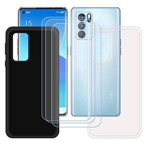 fzzszs case for oppo reno 6 pro 5g + 3 pack tempered glass screen protector protective film,slim transparent + black soft gel tpu silicone protection case cover for oppo reno 6 pro 5g (6.55")