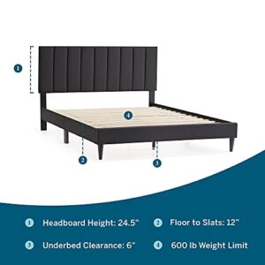 Lucid California King Bedframe with Vertical Channeled Headboard — Upholstered Platform Bed — Easy Assembly — California King Size — No Box Spring Needed — Charcoal Color
